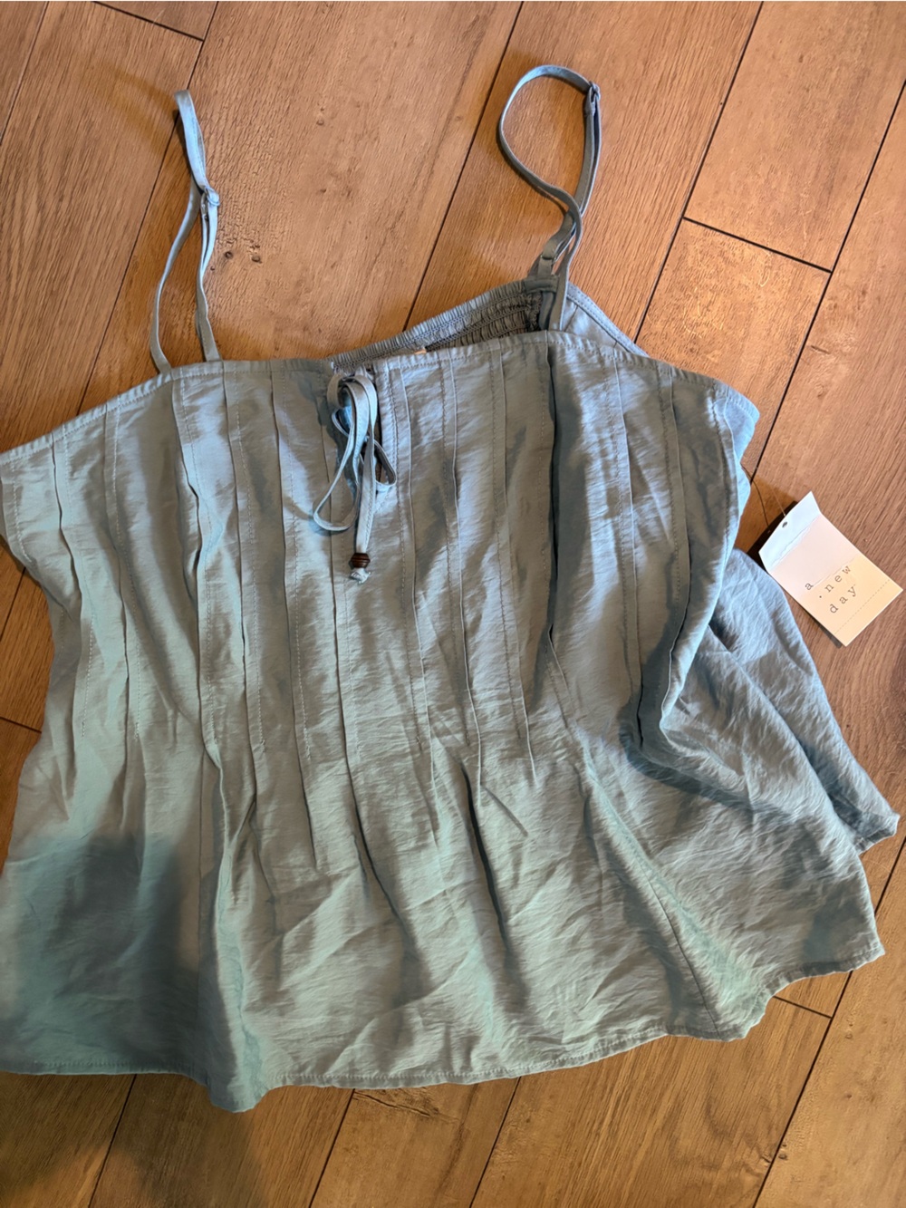 a new day Light Blue Pleated Tie-Front Cami tank New with Tags Large